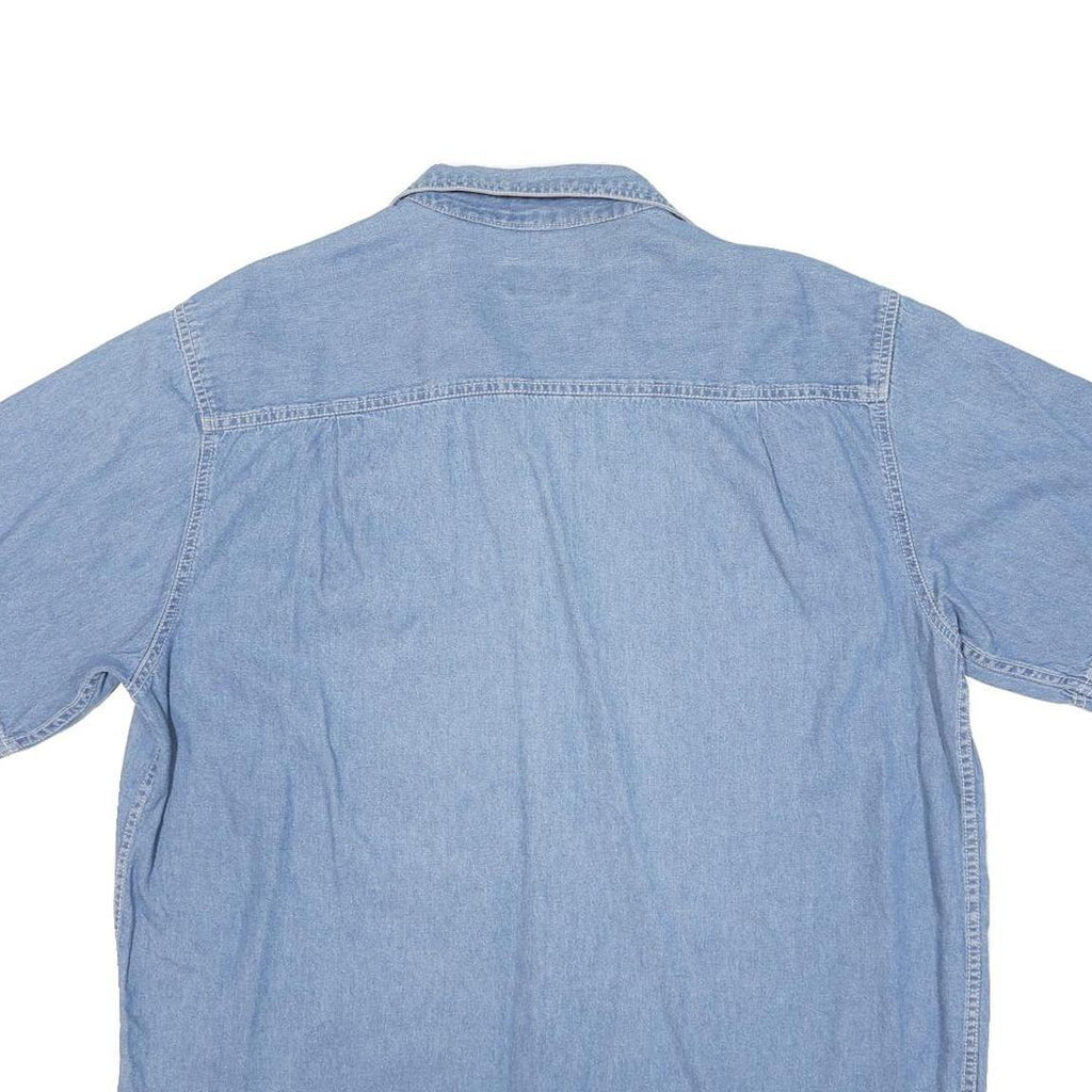 BASIC EDITION Mens Blue Cotton Blend Denim Shirt L Casual Short Sleeve Button
