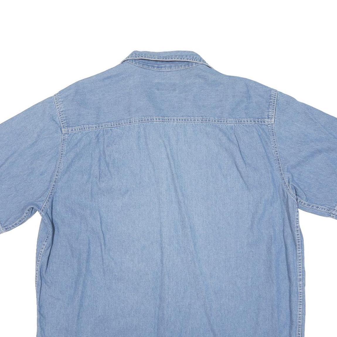 BASIC EDITION Mens Blue Cotton Blend Denim Shirt L Casual Short Sleeve Button