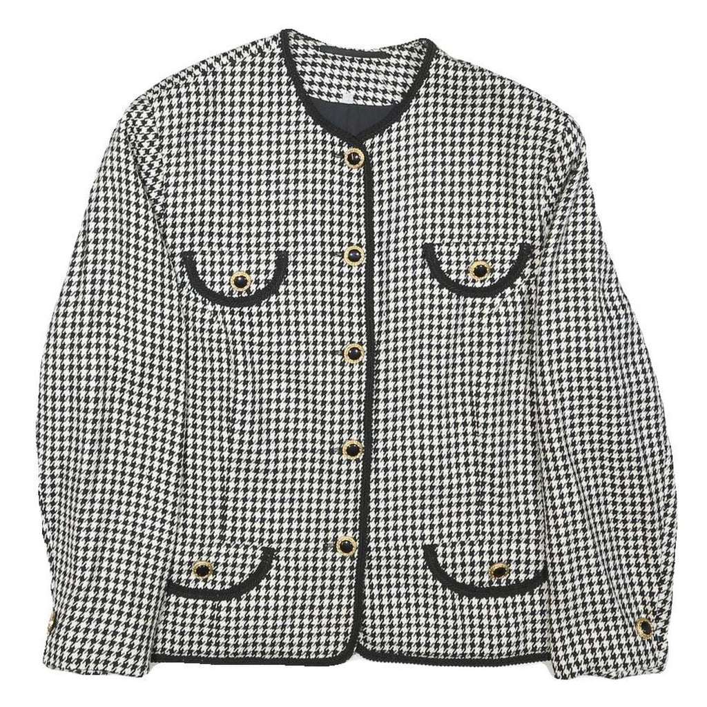 Womens Black & White Houndstooth Button Jacket M Polyester Blend Classic