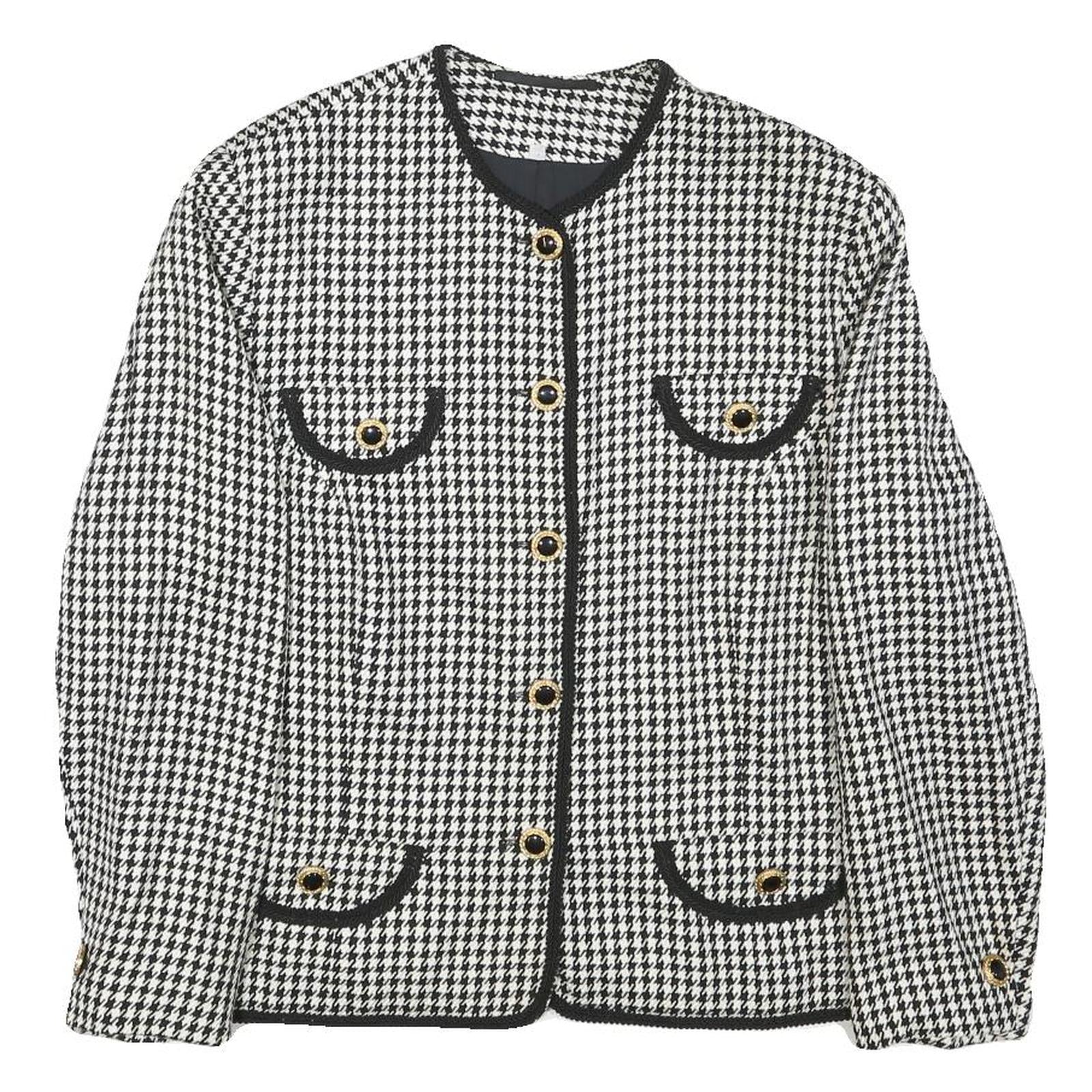 Womens Black & White Houndstooth Button Jacket M Polyester Blend Classic