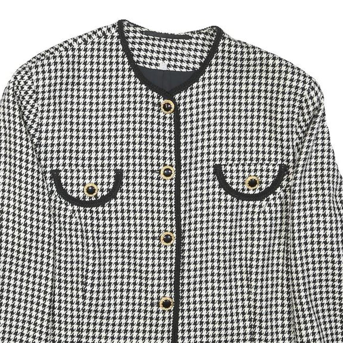 Womens Black & White Houndstooth Button Jacket M Polyester Blend Classic