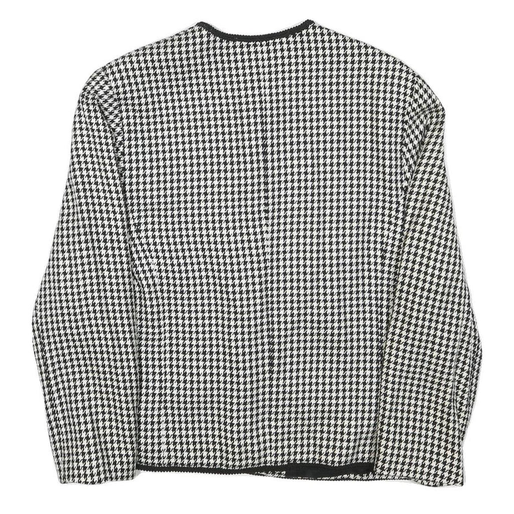 Womens Black & White Houndstooth Button Jacket M Polyester Blend Classic