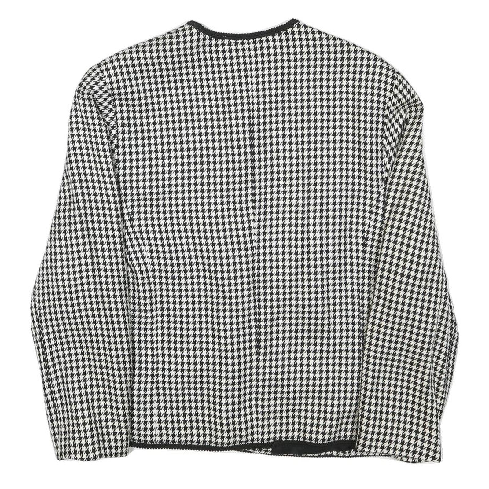 Womens Black & White Houndstooth Button Jacket M Polyester Blend Classic