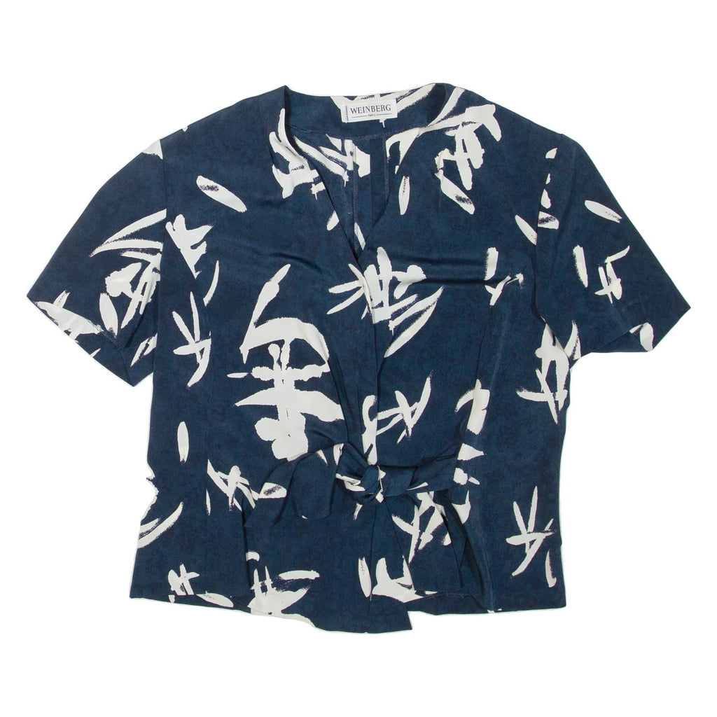 WEINBERG PARIS Womens Printed Blouse Blue V-Neck M