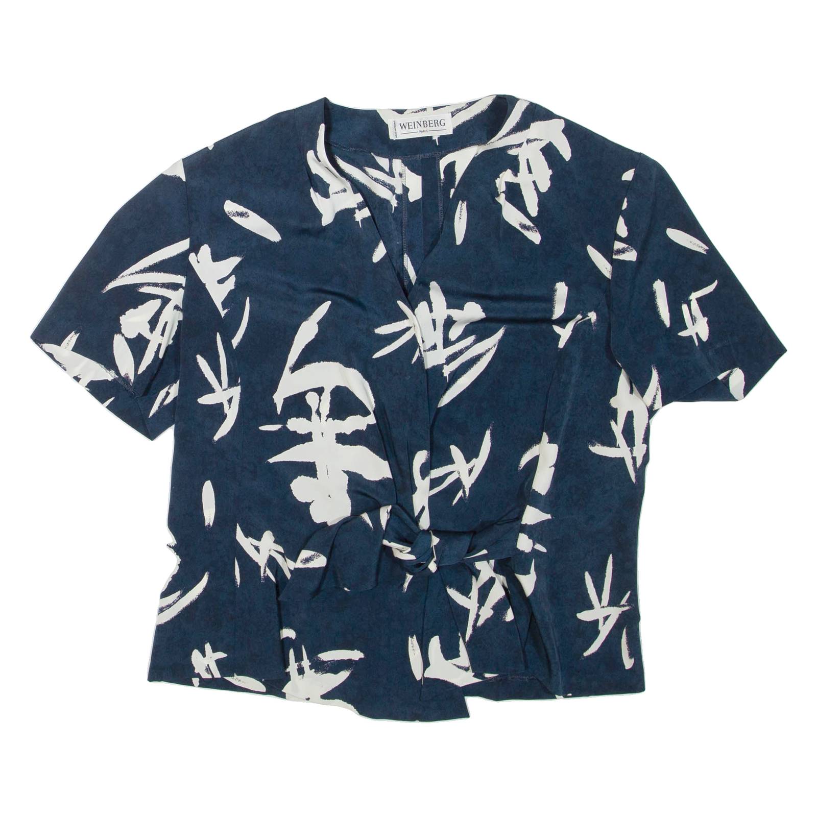 WEINBERG PARIS Womens Printed Blouse Blue V-Neck M