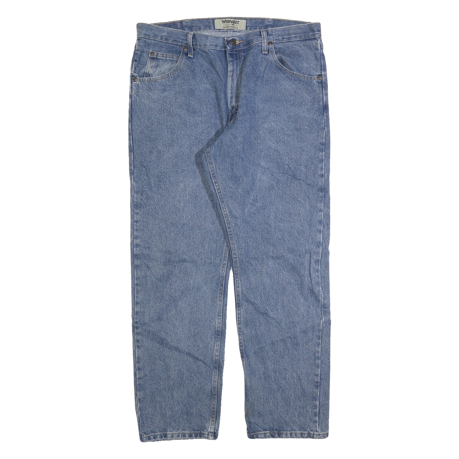 WRANGLER Mens Blue Regular Fit Straight Leg Denim Medium W37 L30 Cotton Zip