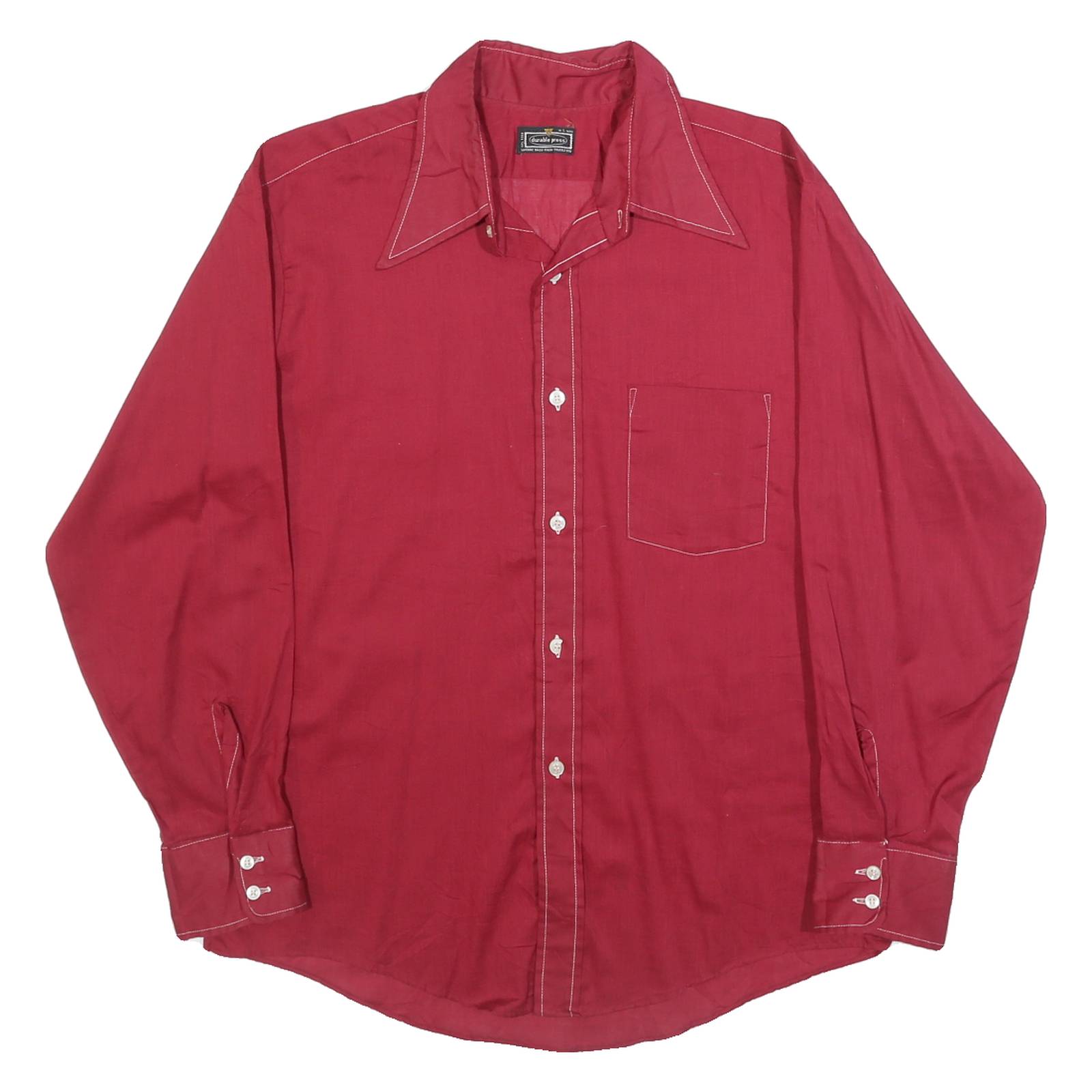 DOUBLE PRESS Mens Red Shirt L Cotton Blend Classic Fit Casual Button Shirt