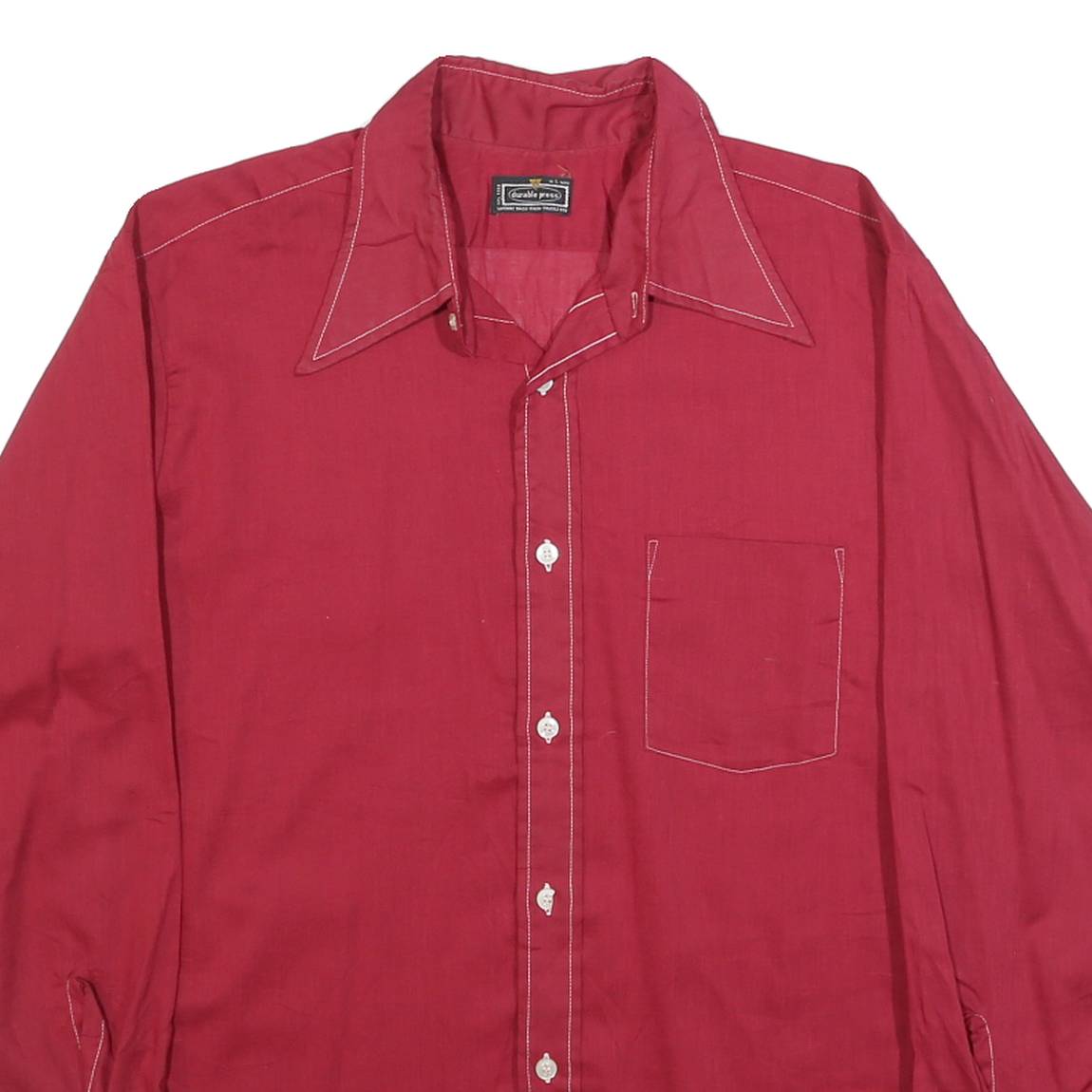 DOUBLE PRESS Mens Red Shirt L Cotton Blend Classic Fit Casual Button Shirt