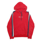 CHAMPION Mens Red Hoodie S Cotton Blend Pullover Logo Tape Stripe