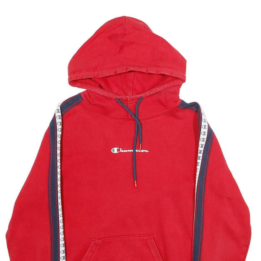 CHAMPION Mens Red Hoodie S Cotton Blend Pullover Logo Tape Stripe