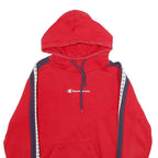 CHAMPION Mens Red Hoodie S Cotton Blend Pullover Logo Tape Stripe