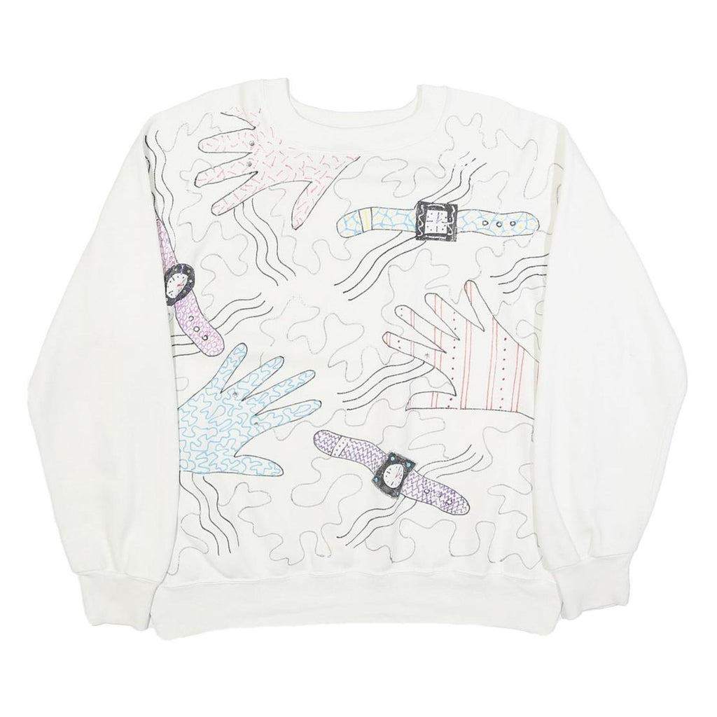 BASSETT WALKER Womens White Pullover Sweatshirt XL Abstract Hands Pattern