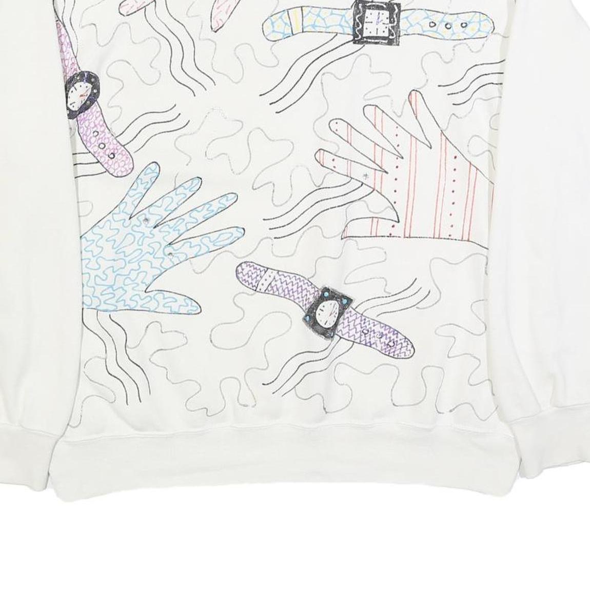 BASSETT WALKER Womens White Pullover Sweatshirt XL Abstract Hands Pattern