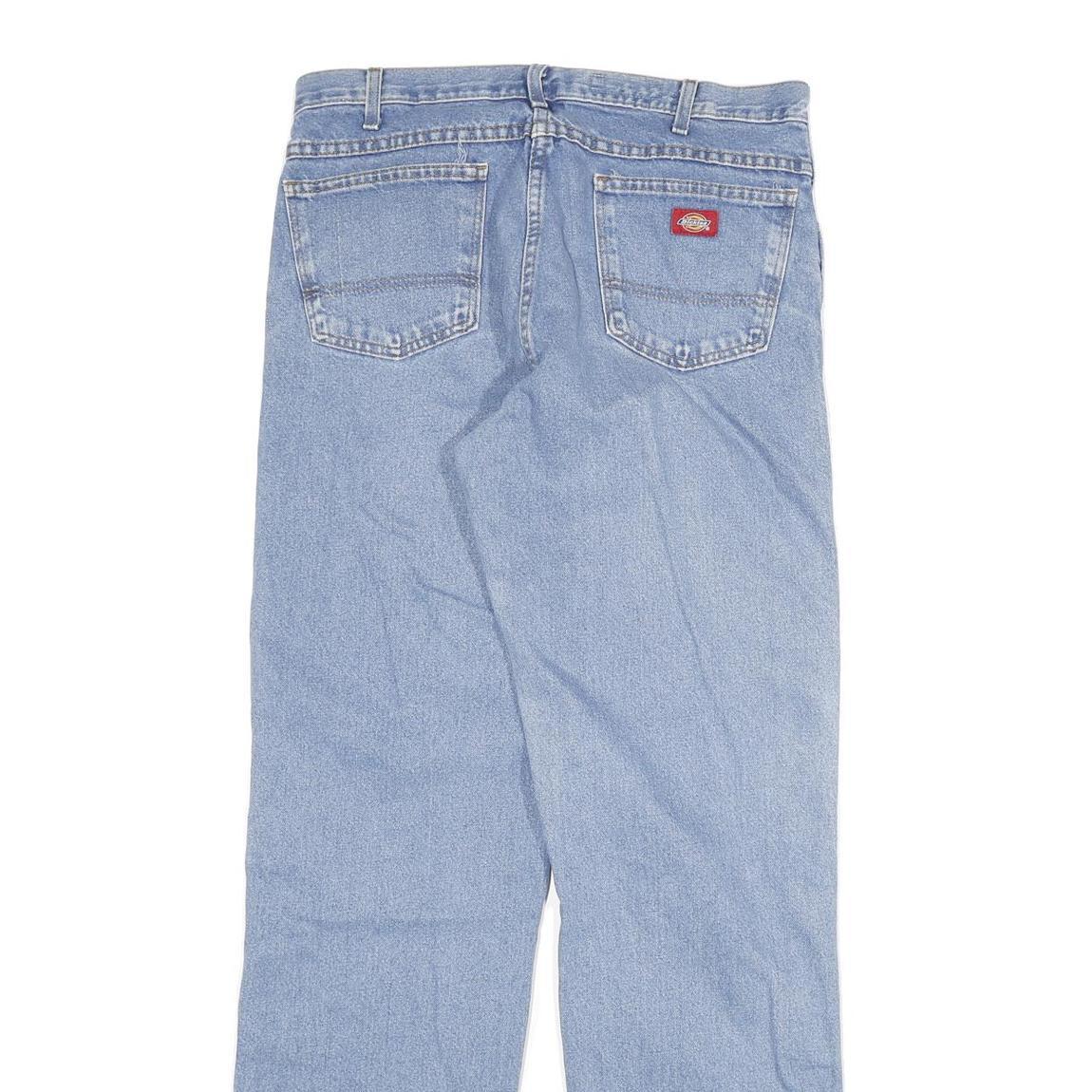 DICKIES Mens Regular Fit Denim Jeans Light Blue W34 L34 Cotton Blend Zip