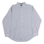 TOMMY HILFIGER Mens Blue & White Striped Cotton Shirt XL Classic Fit Button Down