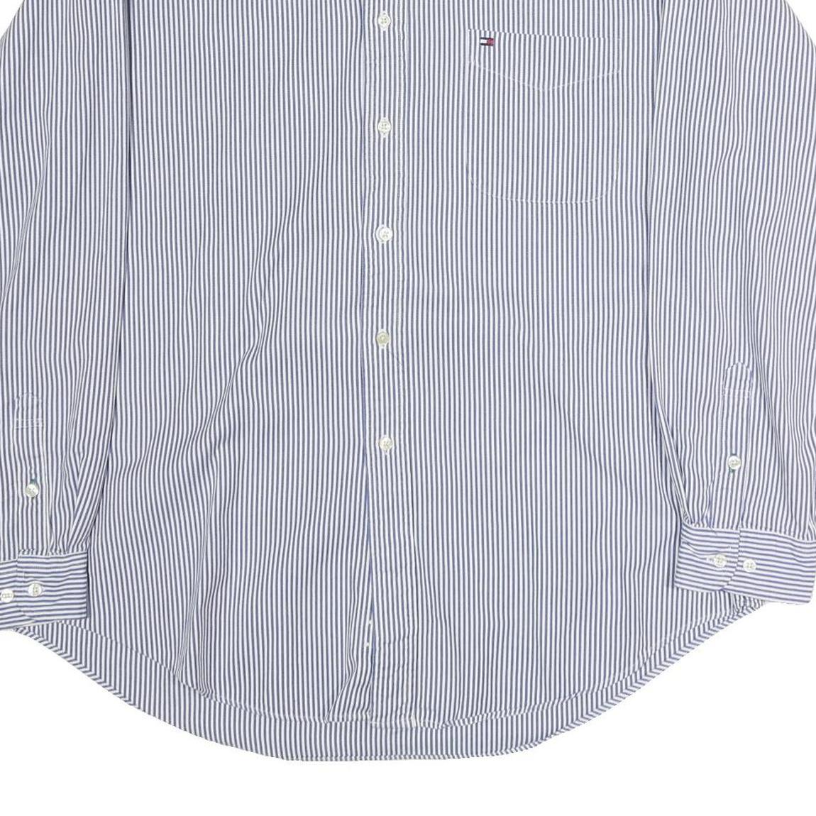 TOMMY HILFIGER Mens Blue & White Striped Cotton Shirt XL Classic Fit Button Down