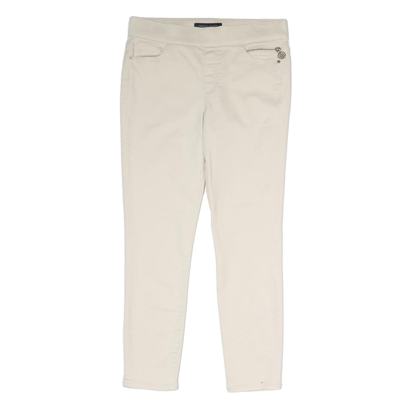 TOMMY HILFIGER Womens Cotton Blend Cream Slim Trousers W30 L28 Stylish Comfort