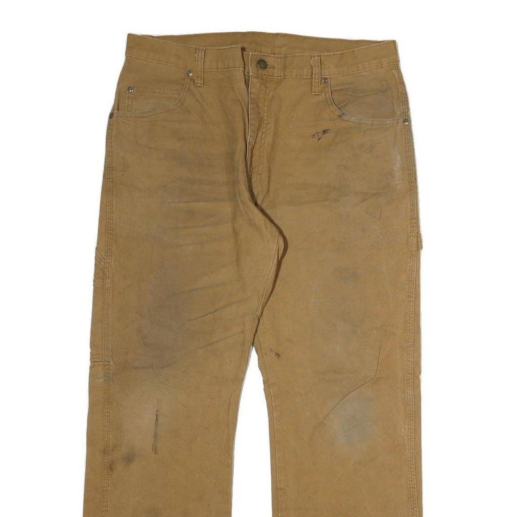 DICKIES Mens Cotton Blend Beige Relaxed Straight Trousers W36 L29 Workwear Zip