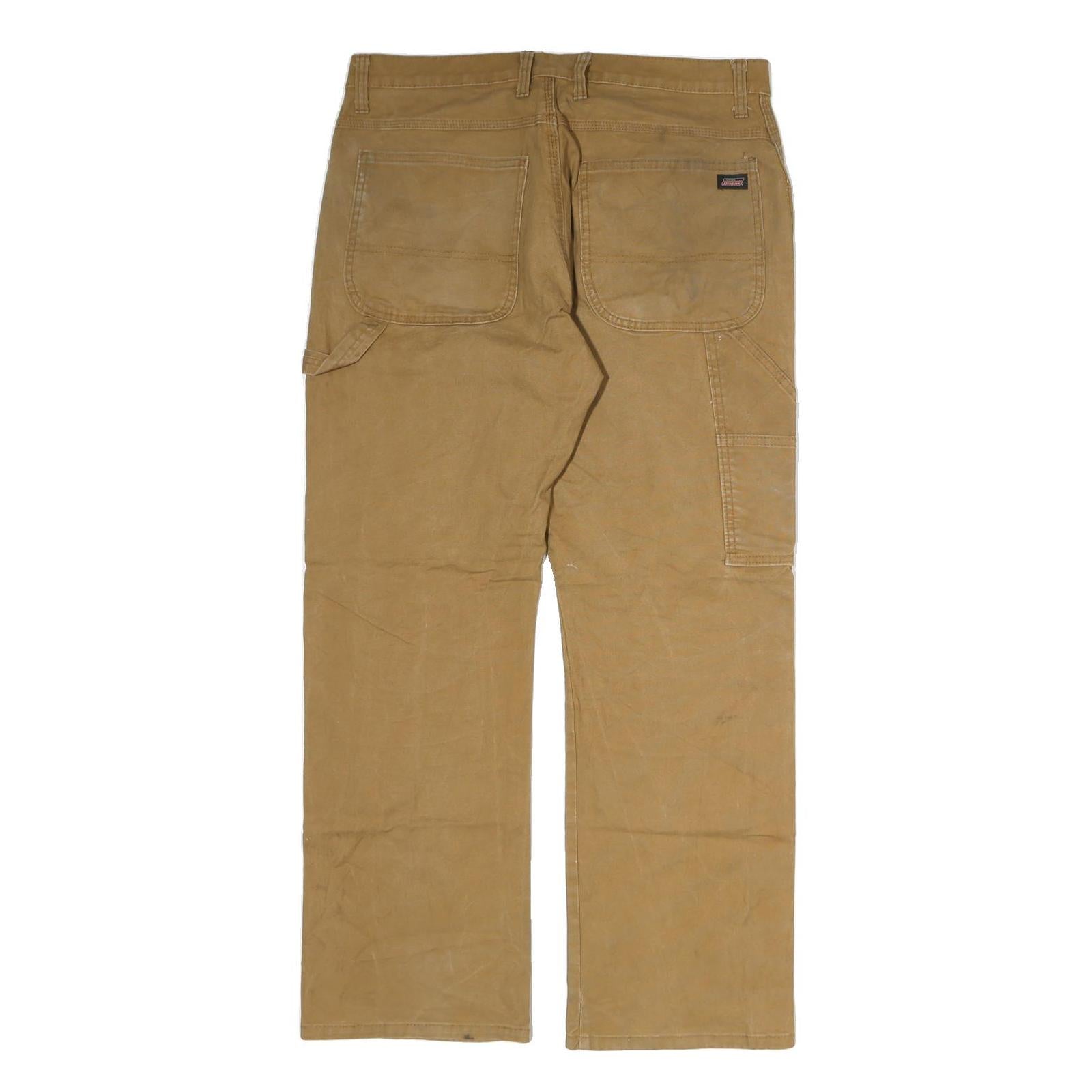 DICKIES Mens Cotton Blend Beige Relaxed Straight Trousers W36 L29 Workwear Zip