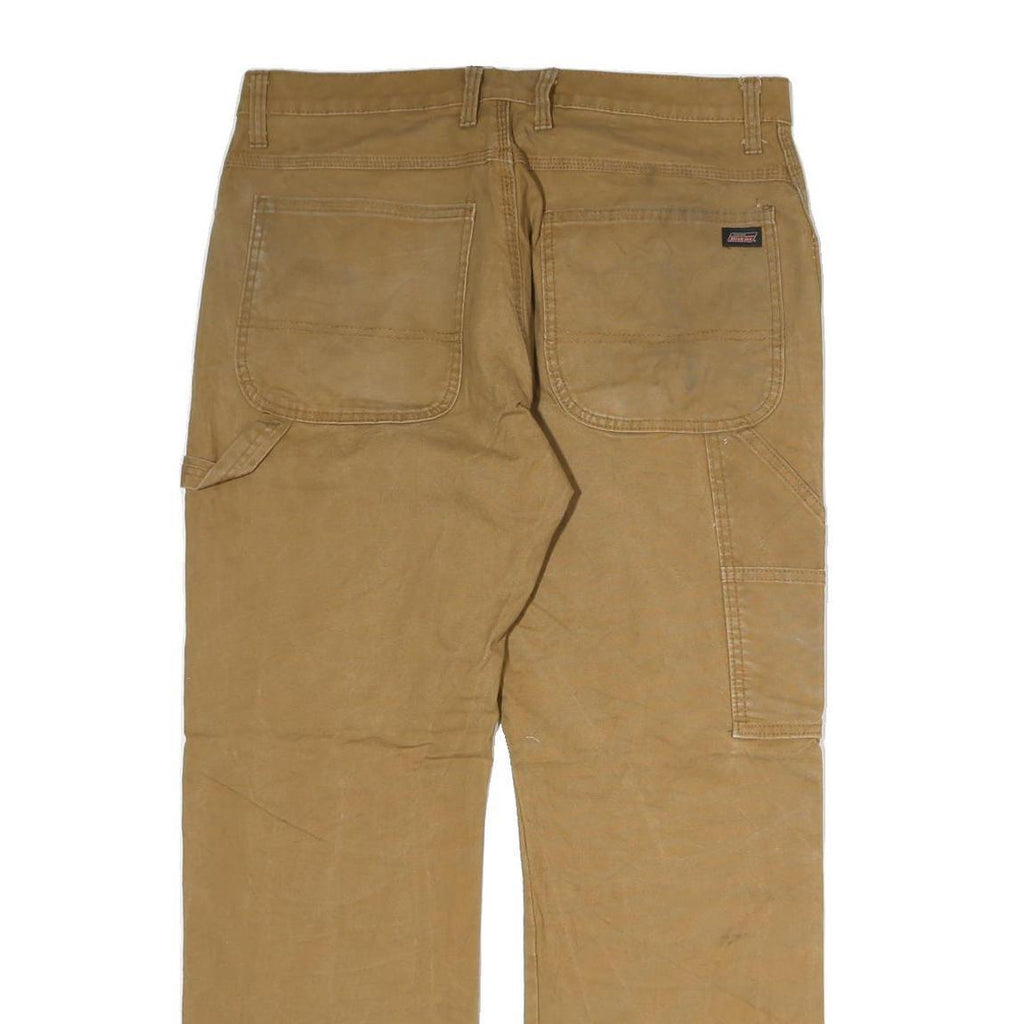 DICKIES Mens Cotton Blend Beige Relaxed Straight Trousers W36 L29 Workwear Zip