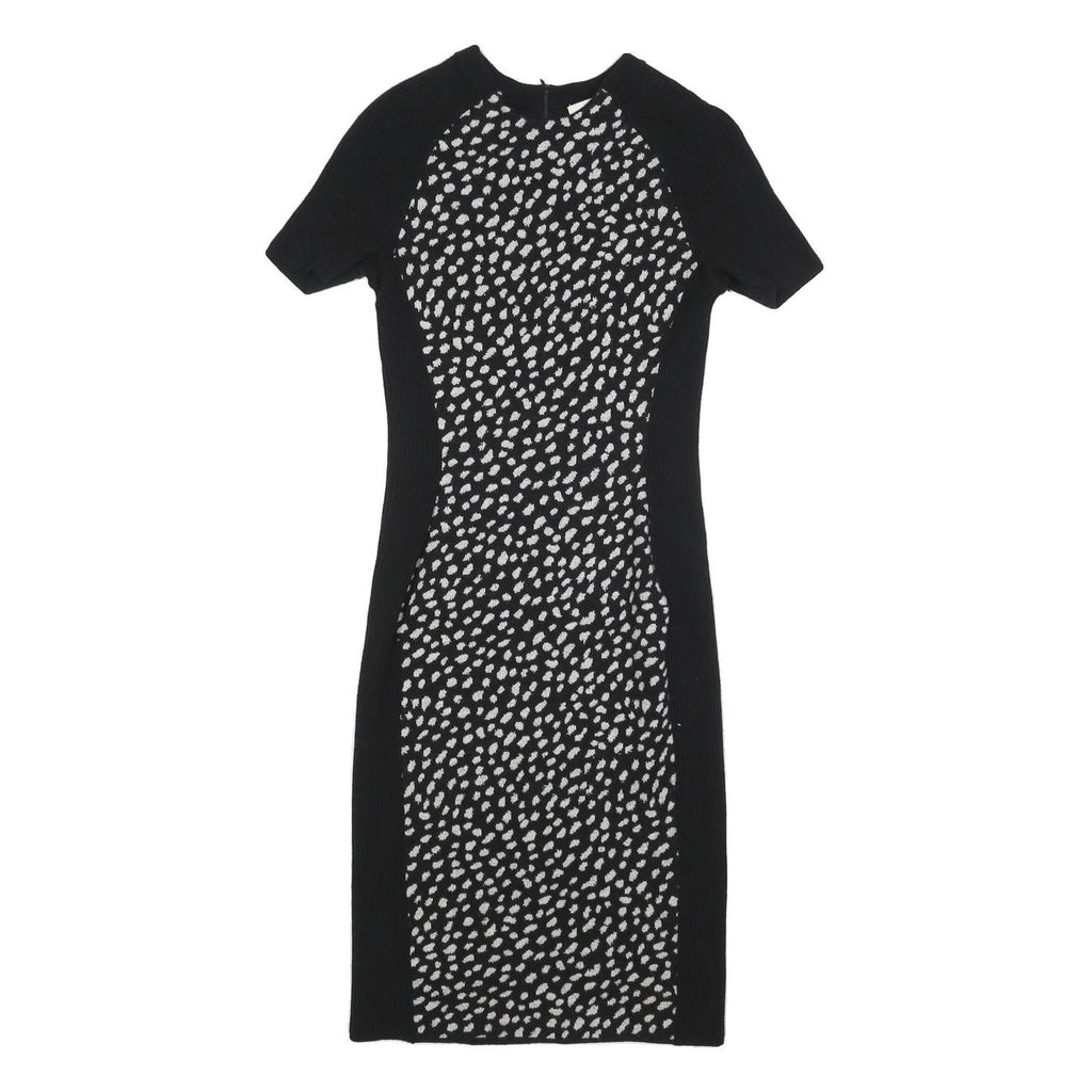 TORY BURCH Womens Black & White Wool Blend Bodycon Knit Short Sleeve Knee Length