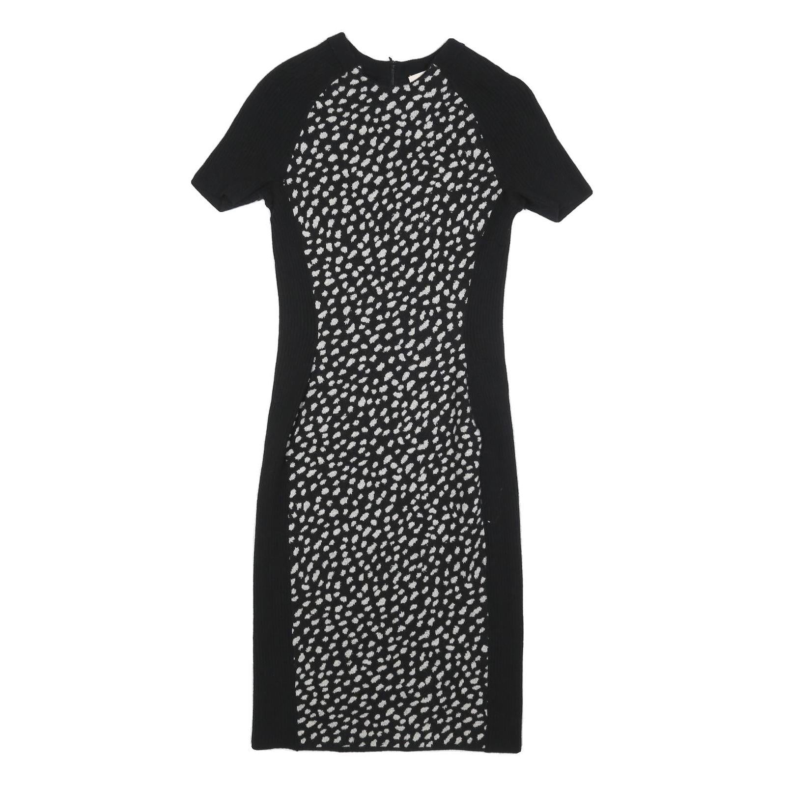 TORY BURCH Womens Black & White Wool Blend Bodycon Knit Short Sleeve Knee Length