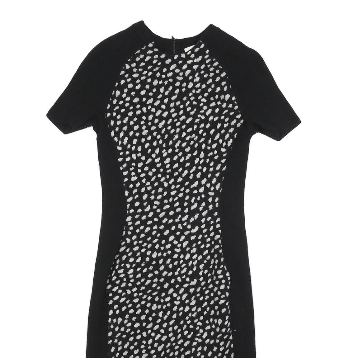 TORY BURCH Womens Black & White Wool Blend Bodycon Knit Short Sleeve Knee Length