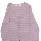 LEVI'S Womens Patterned Cardigan Maroon Striped V-Neck Tight Knit S