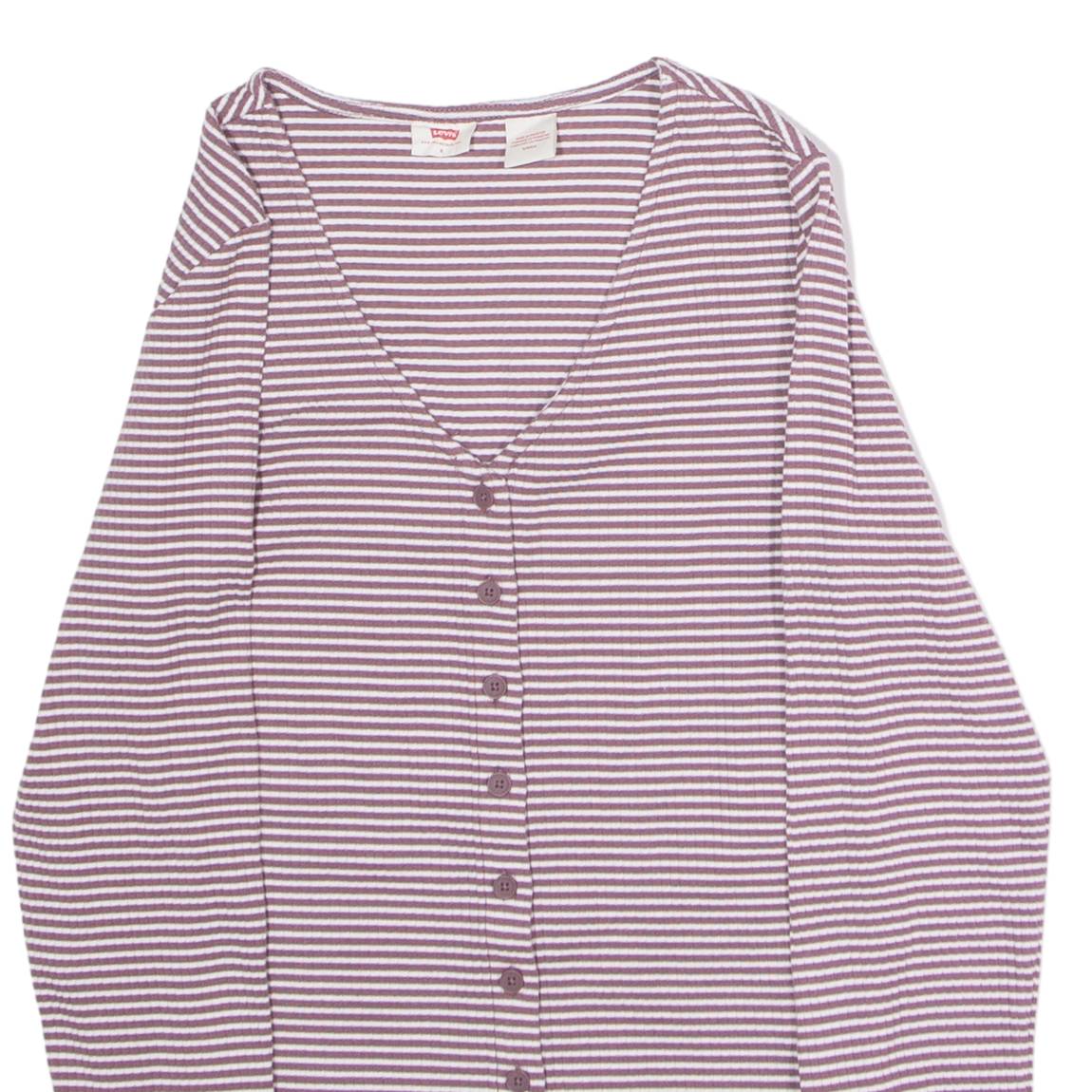LEVI'S Womens Patterned Cardigan Maroon Striped V-Neck Tight Knit S