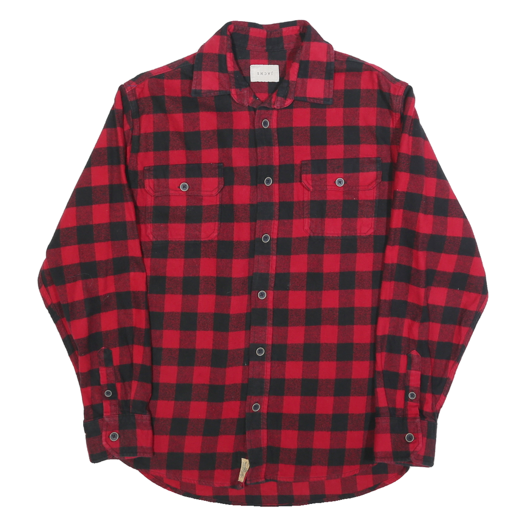 JACHS Mens Red & Black Check Shirt M Cotton Blend Long Sleeve Casual Button