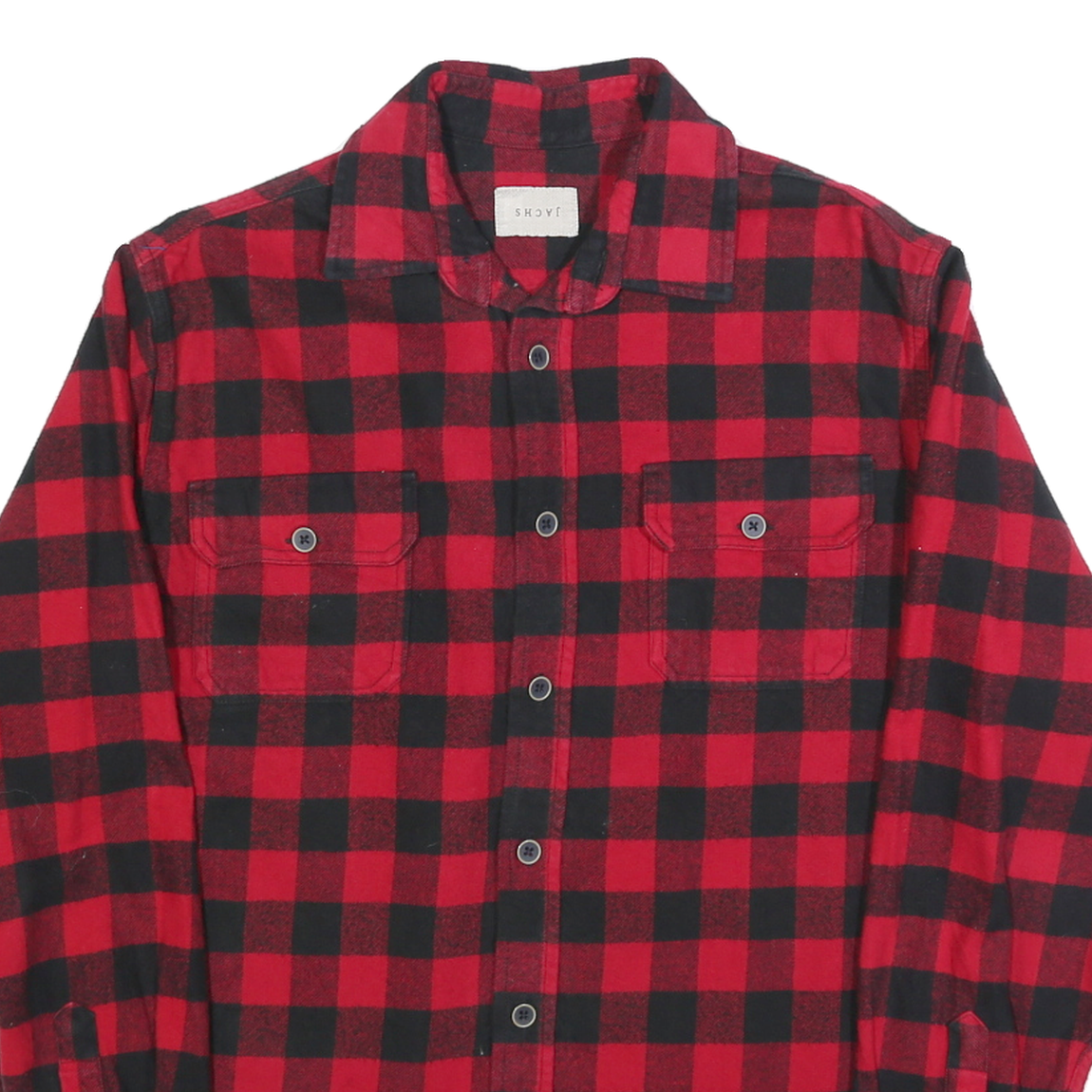 JACHS Mens Red & Black Check Shirt M Cotton Blend Long Sleeve Casual Button