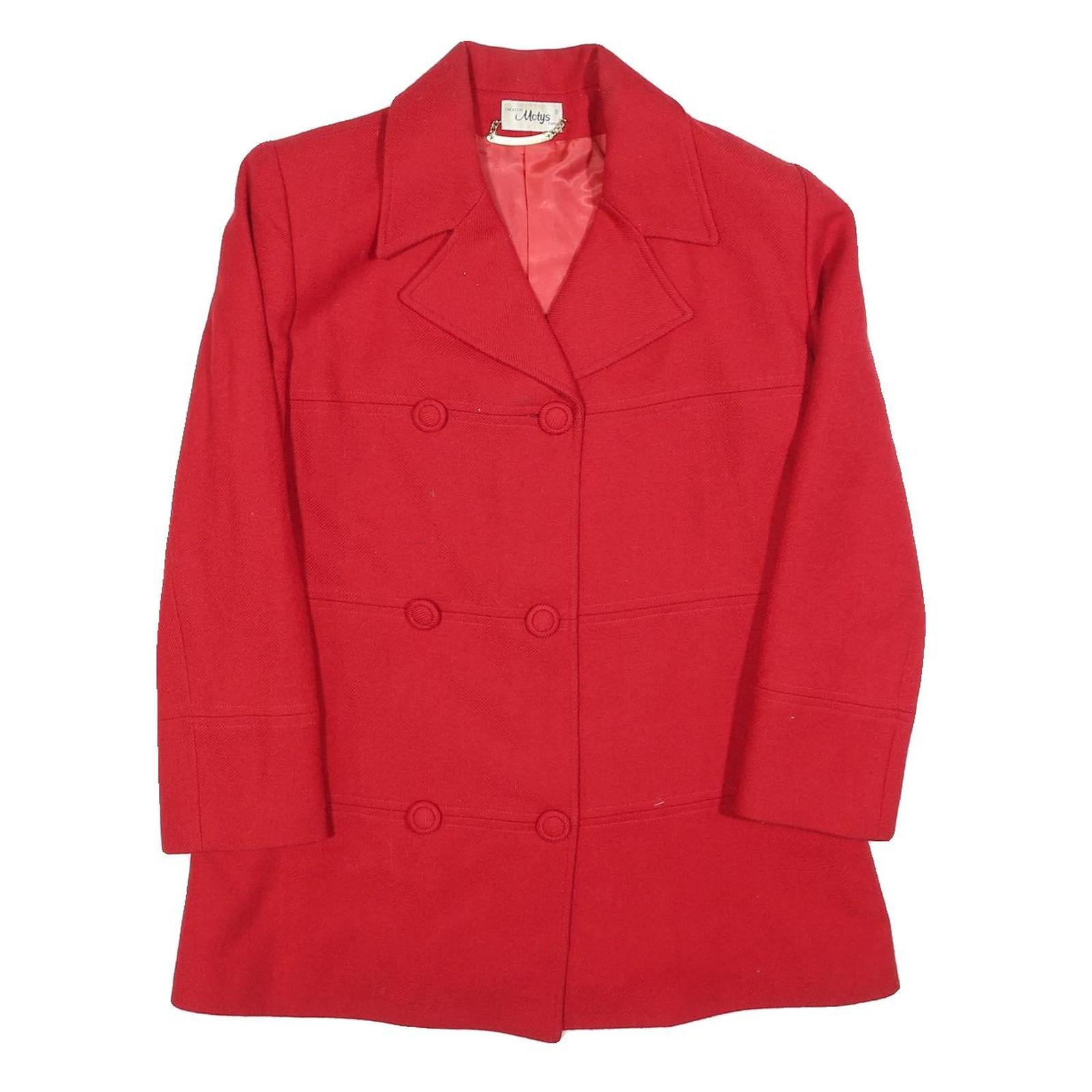 MOTYS Womens Red Wool Button Jacket M Classic Plain Stylish Warm Layer