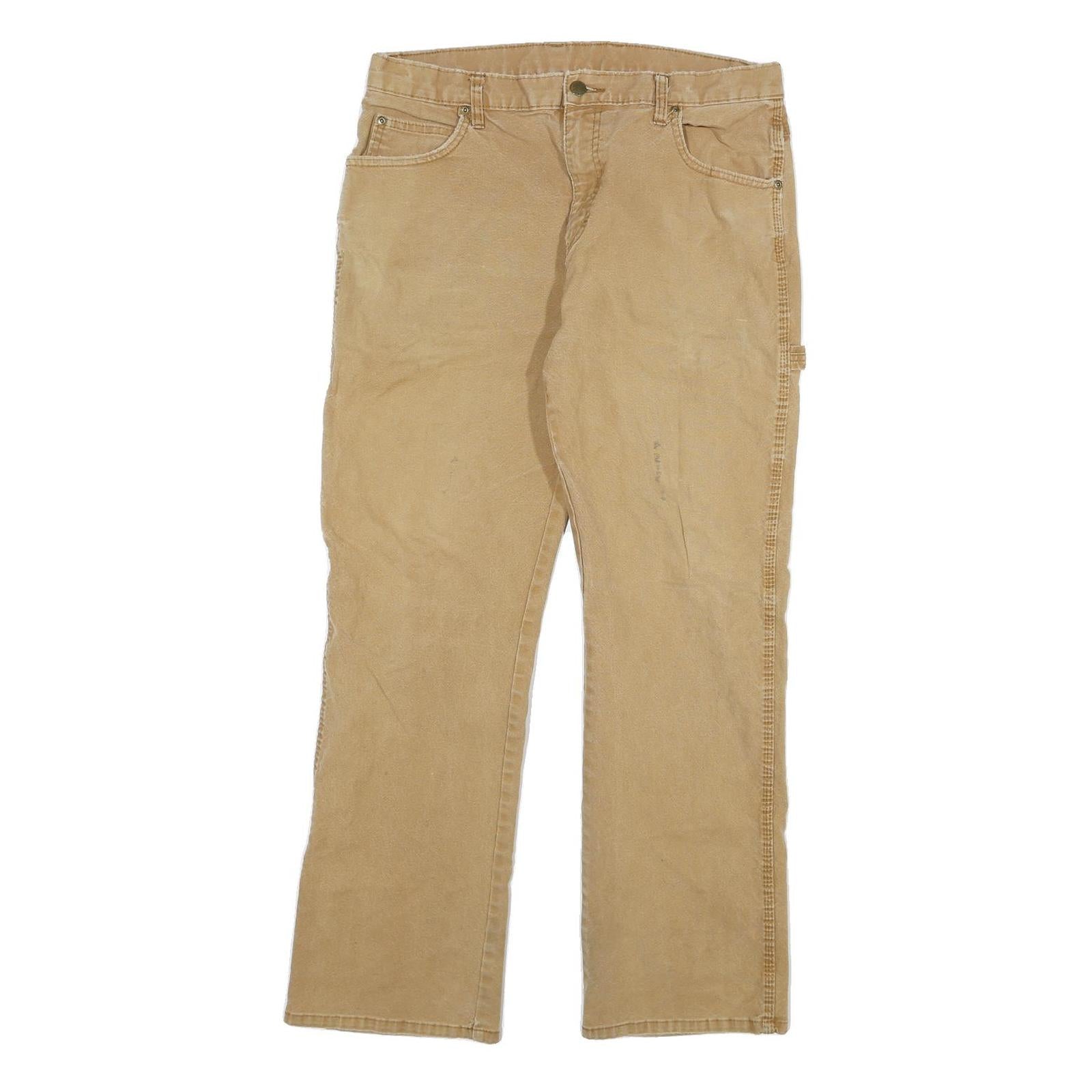 DICKIES Mens Regular Fit Beige Cotton Blend Workwear Trousers W32 L29