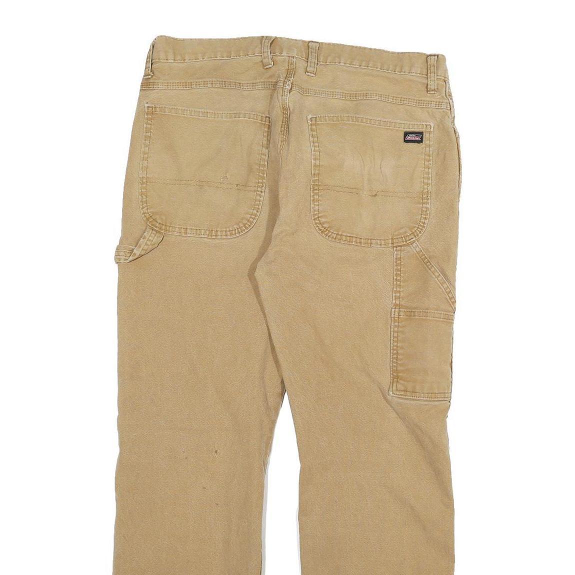 DICKIES Mens Regular Fit Beige Cotton Blend Workwear Trousers W32 L29