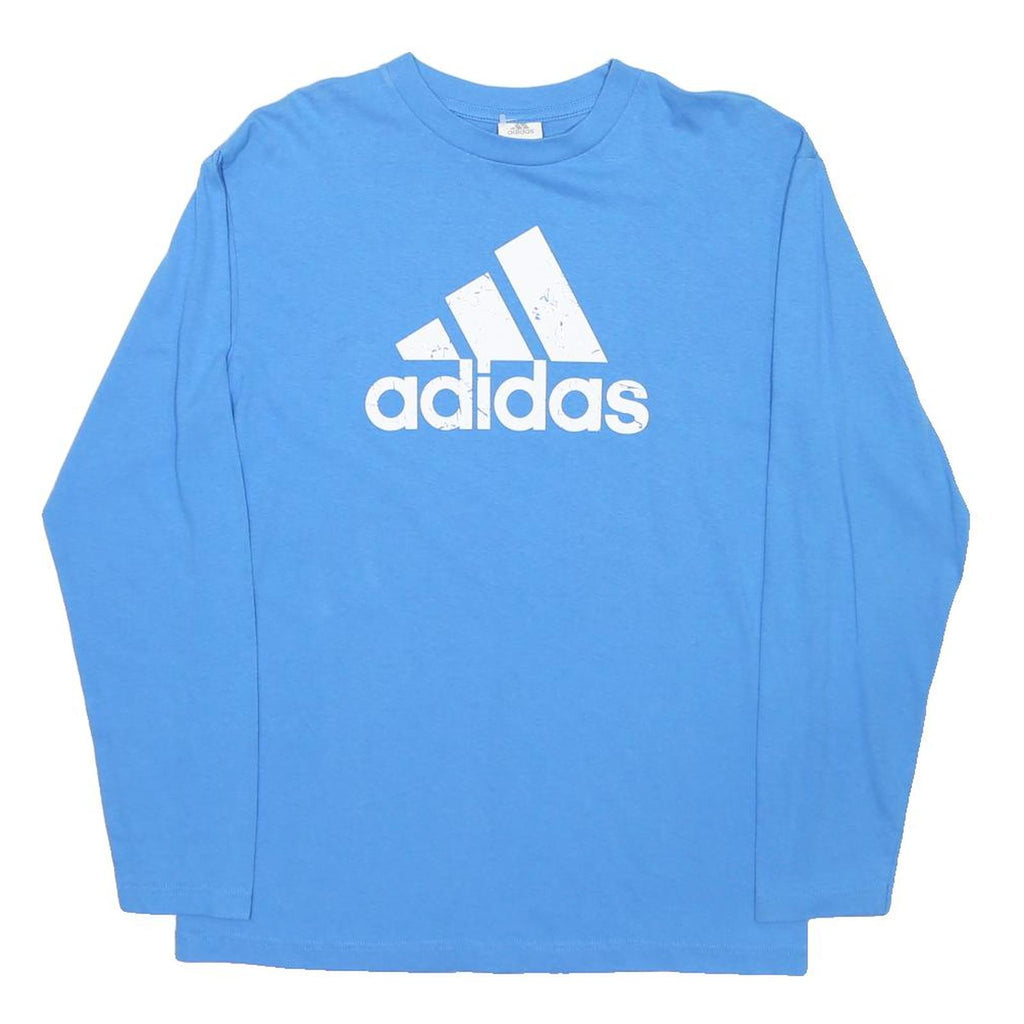 ADIDAS Mens Blue Long Sleeve Crew Neck Cotton Blend T-Shirt L Logo
