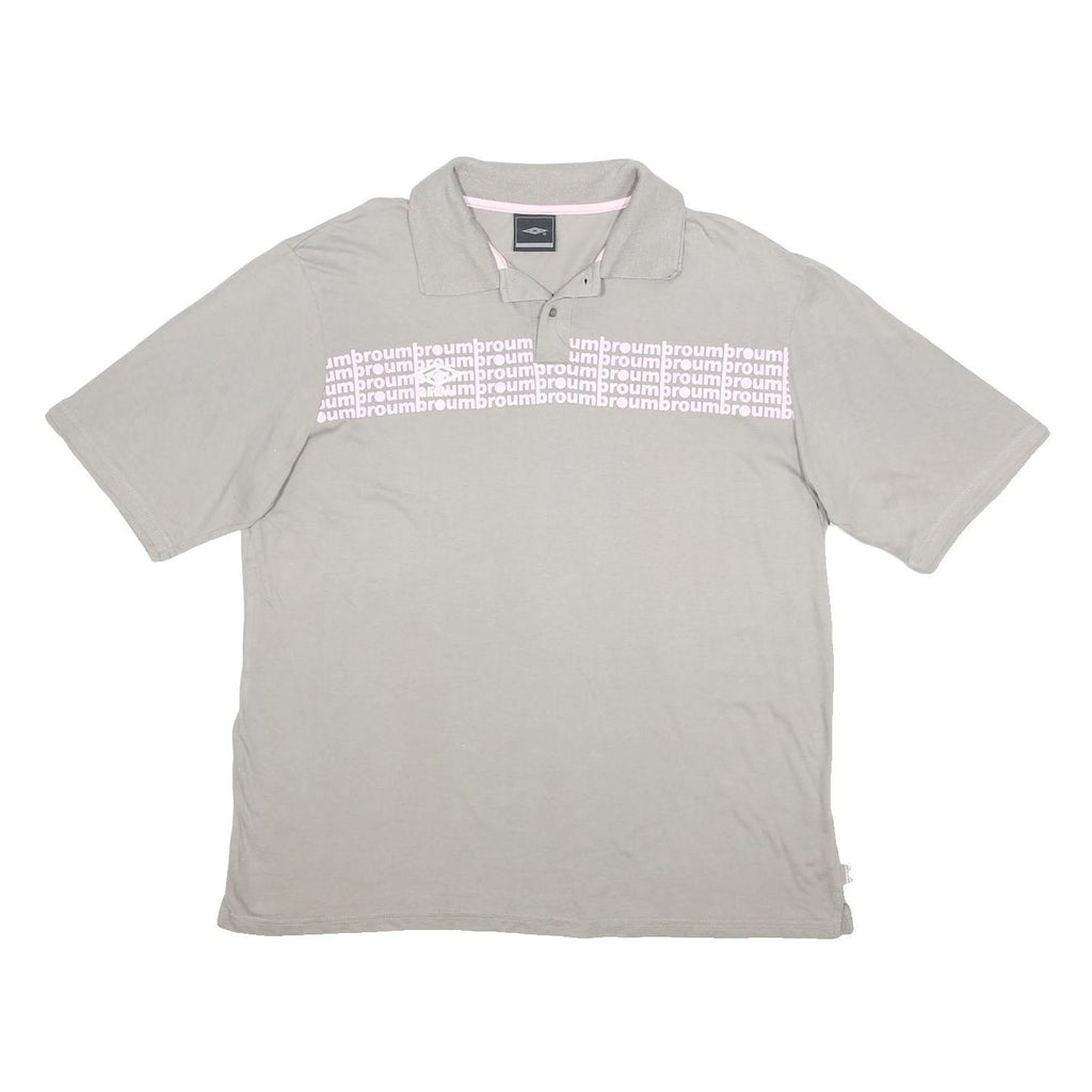 UMBRO Mens Grey Cotton Polo Shirt XL Logo Print Short Sleeve Casual