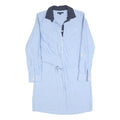 TOMMY HILFIGER Womens Blue Day Cotton Blend Shirt Dress XS Polka Dot Collar Long