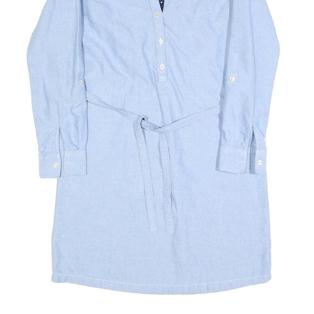 TOMMY HILFIGER Womens Blue Day Cotton Blend Shirt Dress XS Polka Dot Collar Long