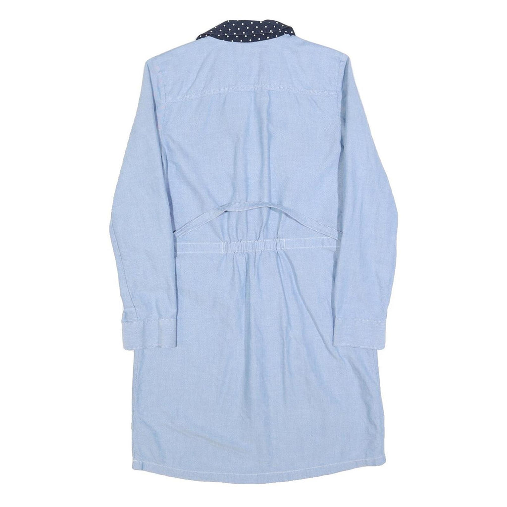 TOMMY HILFIGER Womens Blue Day Cotton Blend Shirt Dress XS Polka Dot Collar Long