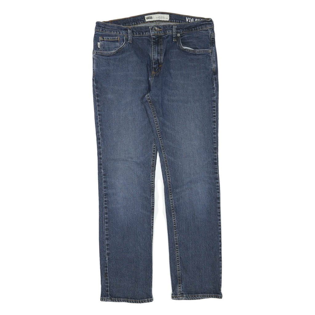 VANS Womens Jeans Blue Cotton Blend Regular Straight W34 L30 Zip Denim