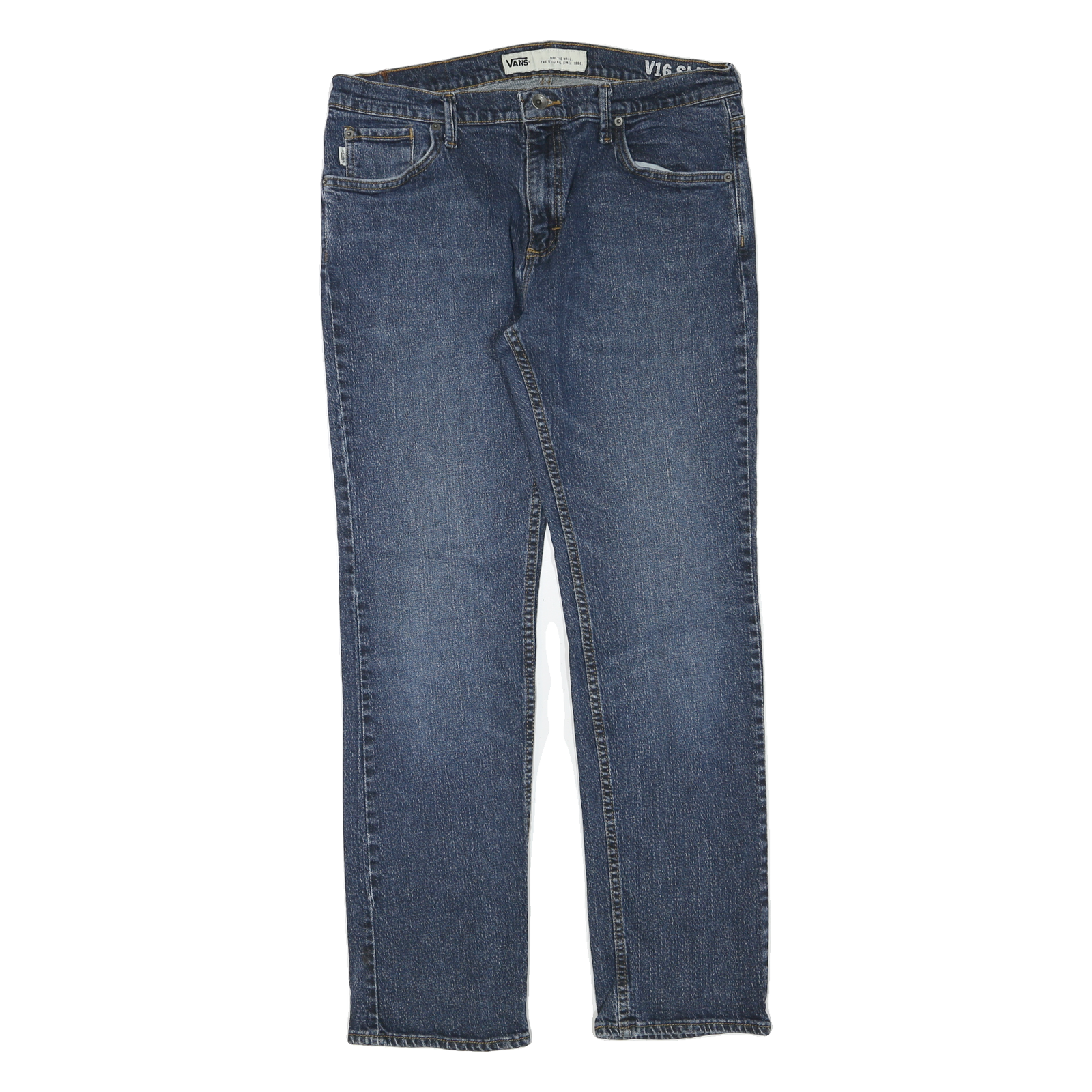 VANS Womens Jeans Blue Cotton Blend Regular Straight W34 L30 Zip Denim