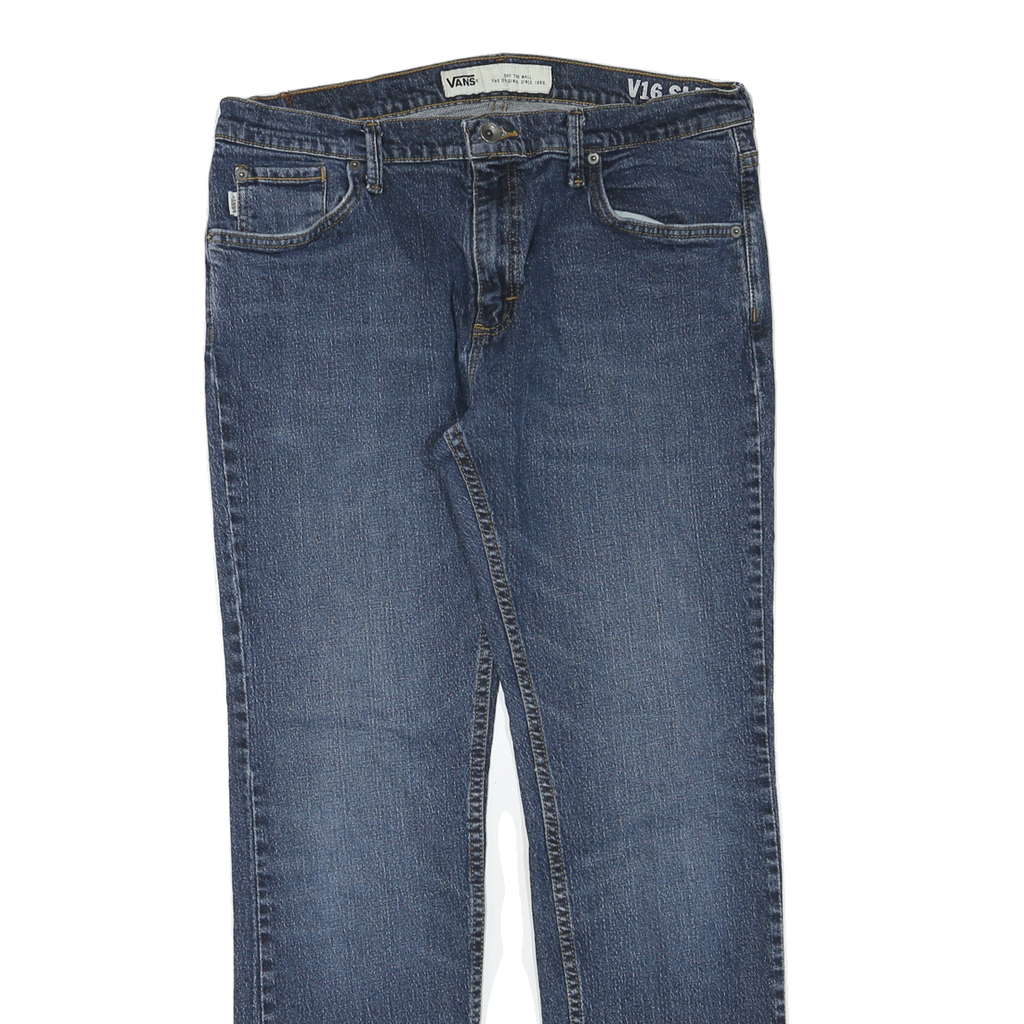 VANS Womens Jeans Blue Cotton Blend Regular Straight W34 L30 Zip Denim