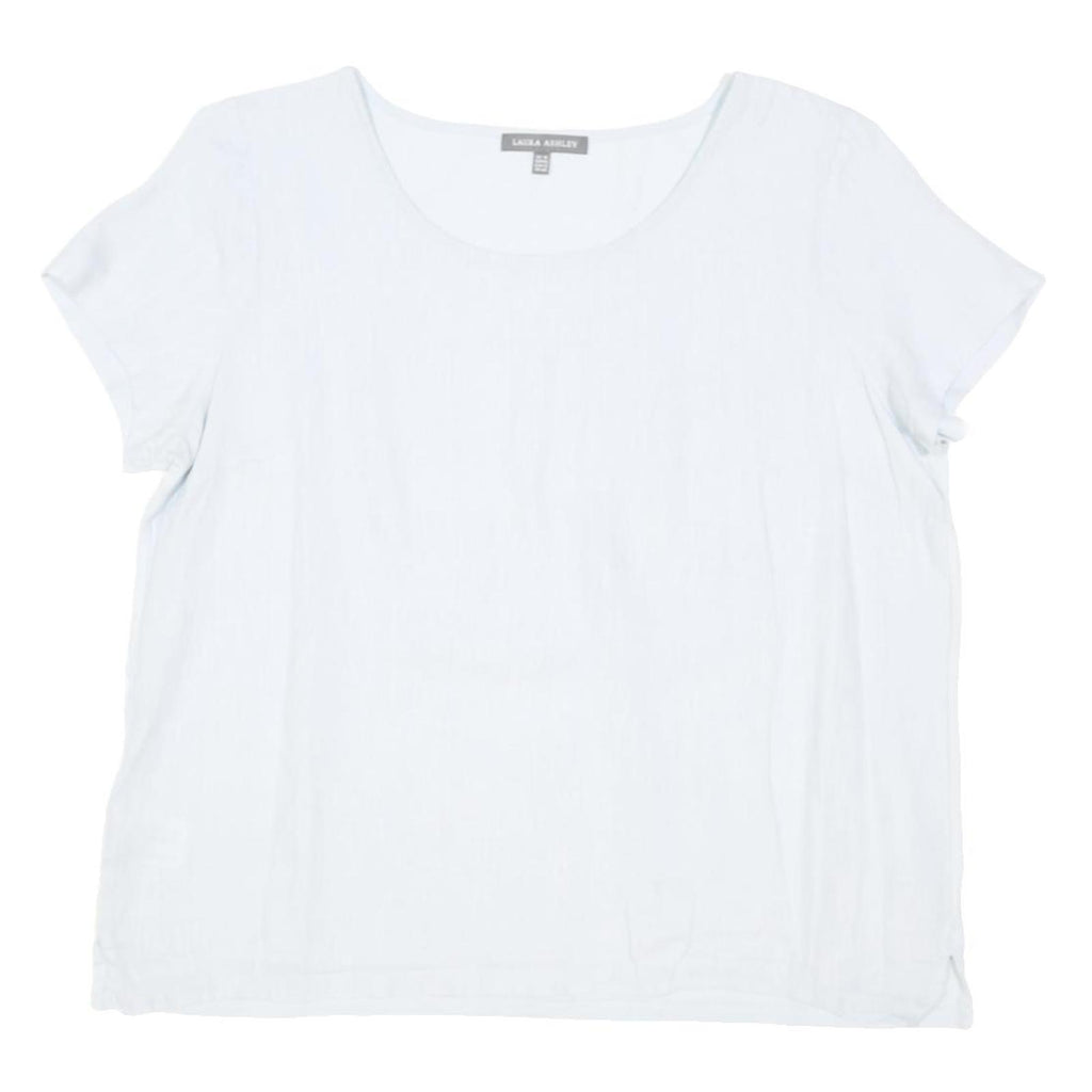 LAURA ASHLEY Womens White Linen Basic Top Short Sleeve Round Neck UK 16