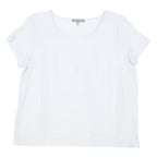 LAURA ASHLEY Womens White Linen Basic Top Short Sleeve Round Neck UK 16