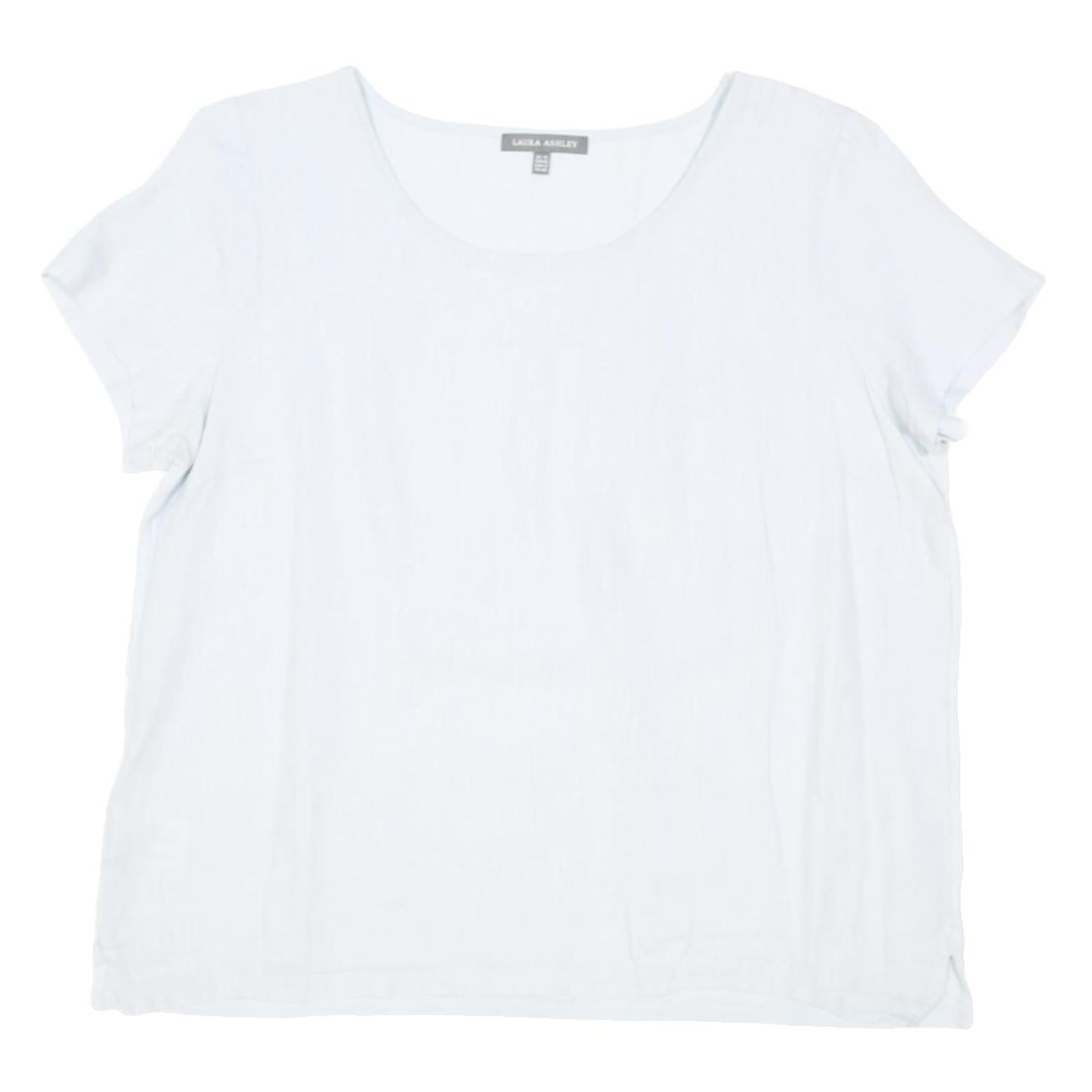 LAURA ASHLEY Womens White Linen Basic Top Short Sleeve Round Neck UK 16