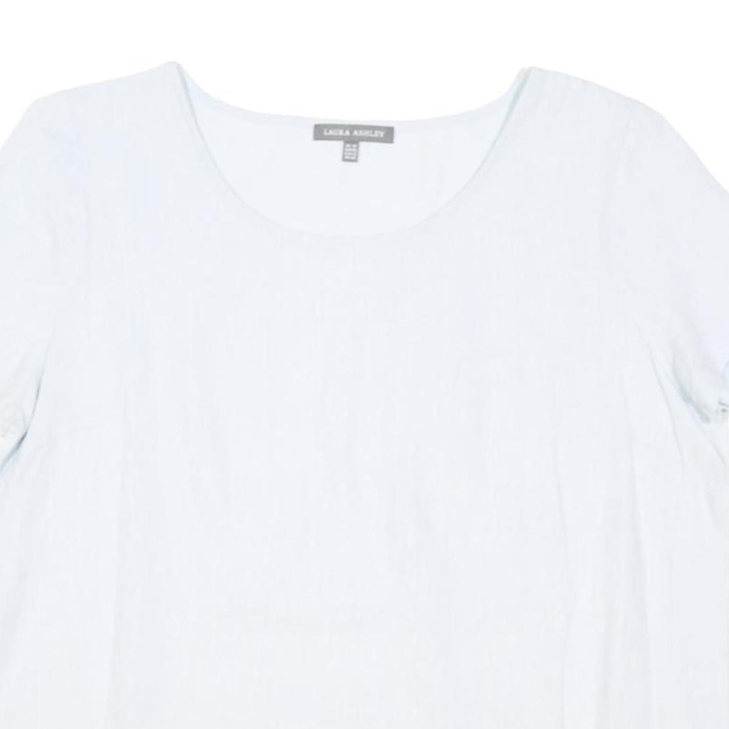 LAURA ASHLEY Womens White Linen Basic Top Short Sleeve Round Neck UK 16