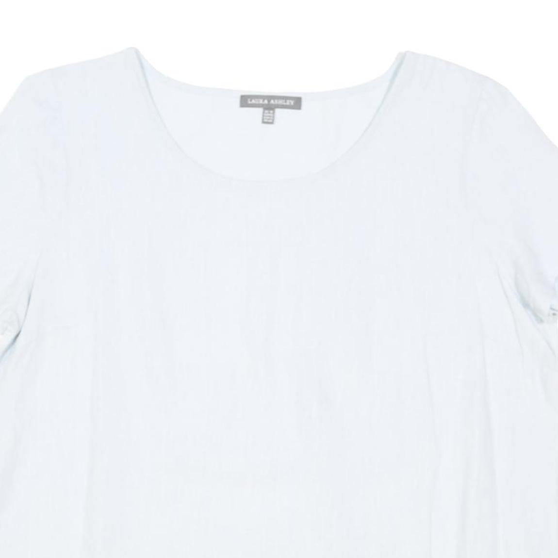 LAURA ASHLEY Womens White Linen Basic Top Short Sleeve Round Neck UK 16