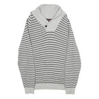 NAUTICA Mens Grey Stripe Patterned Shawl Collar Jumper Crew Neck Basic Knit L