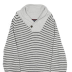 NAUTICA Mens Grey Stripe Patterned Shawl Collar Jumper Crew Neck Basic Knit L