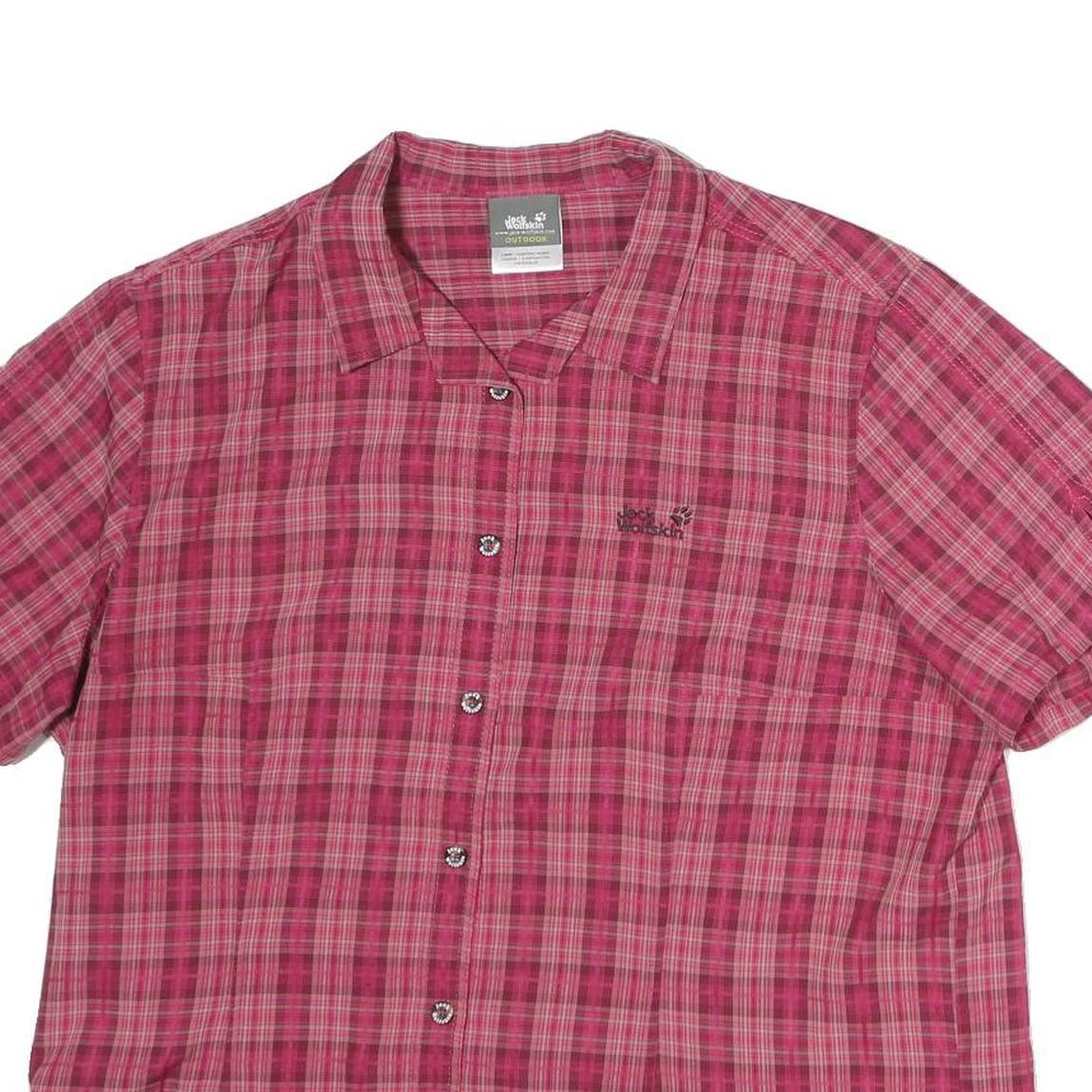 JACK WOLFSKIN Womens Pink Check Shirt L Cotton Outdoor Casual Lightweight